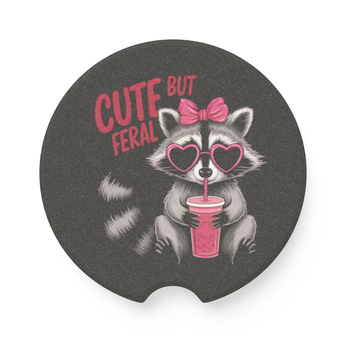 Cute But Feral Raccoon Car Coaster Fun & Functional Gift for Animal Lovers!